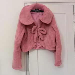 NWOT - Cute Dusty Rose Fleece Jacket w Bow - L